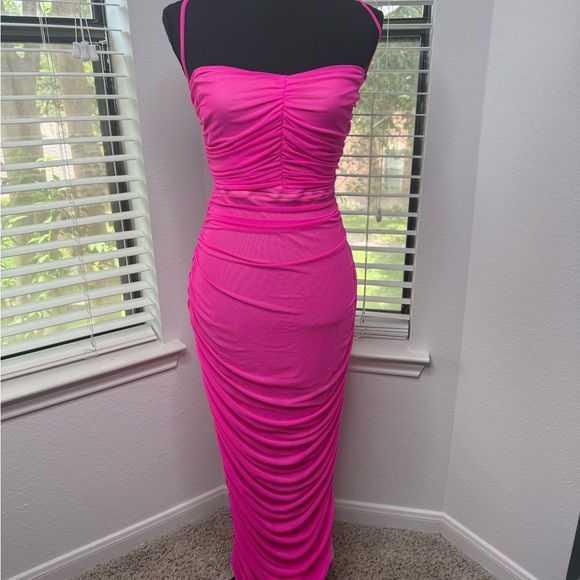 Fashion Nova Dresses & Skirts - Fashion Nova Pink Ruched Bodycon Dress Spaghetti Strap BOGO
